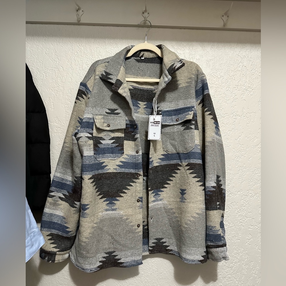 Fleece oversized tribal print lightweight jacket